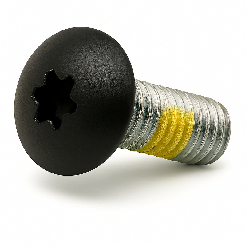 25F62MTT0Z/T27/AL-2000B/YNP 1/4-28 X 5/8 TORX TRUSS HEAD MACHINE SCREW ZINC #T-27 AL 2000 BLACK YELLOW NYLON PATCH
